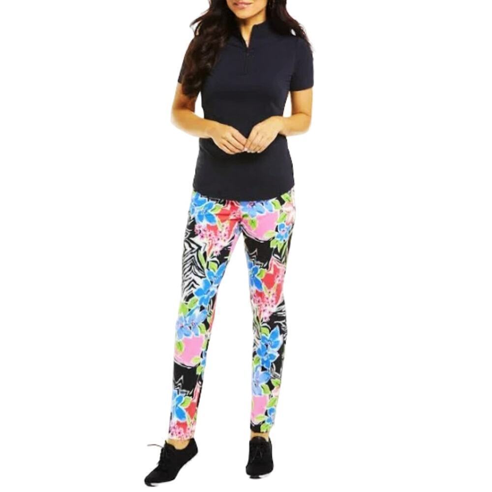 NWT IBKUL Amelia Floral Print High Rise Tummy-control UPF 50+ Ankle Pants - Picture 2 of 8